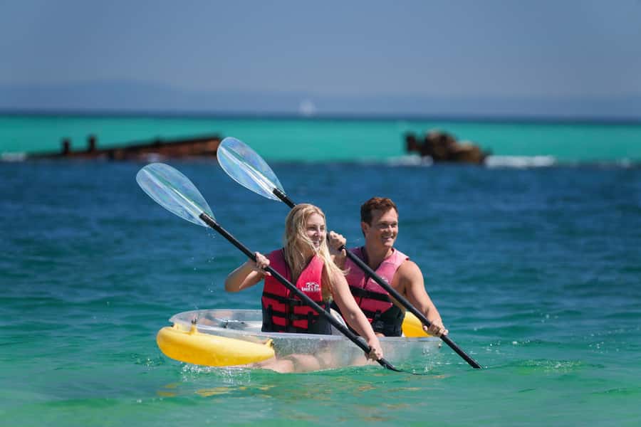From Brisbane: Moreton Island Full-Day Trip - Transparent kayaking above clear water