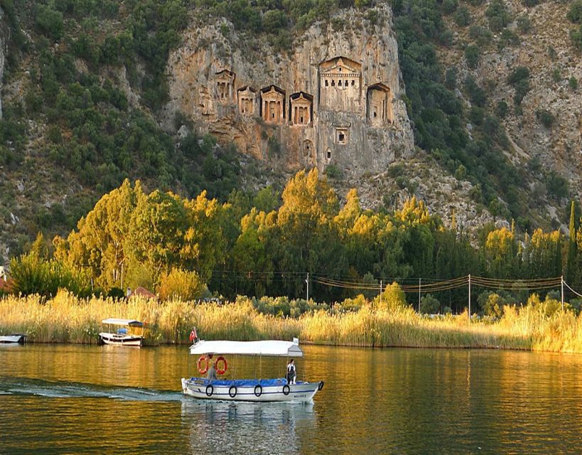 From Fethiye: Dalyan Day Trip with Mud Bath and Turtle Beach - Ancient Caunos tombs viewed from the river
